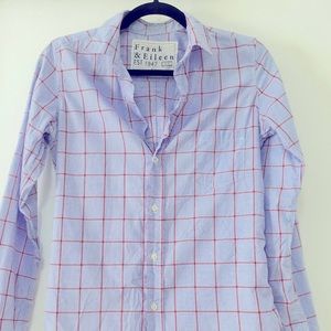 Frank & Eileen Blue and Red Check Button Down Crinkled Shirt size XS